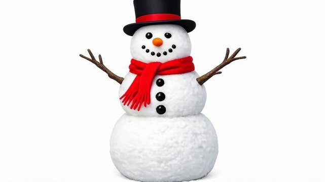 Smiling Snowman with Top Hat and Red Scarf