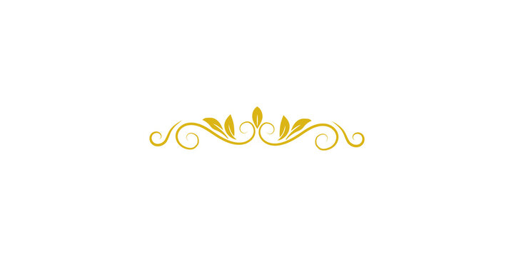 Elegant golden floral flourish and swirl ornament, decorative divider element isolated on transparent background