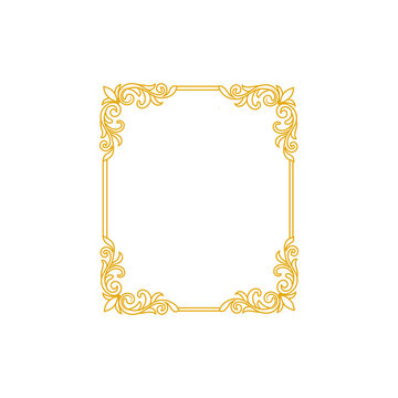 Ornate golden vintage frame with intricate corner flourishes and floral patterns isolated on transparent background