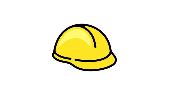 Stylized 2D animated construction hard hat appearing on transparent background. Flat safety helmet motion graphic for industrial, engineering, and building video projects with alpha channel.