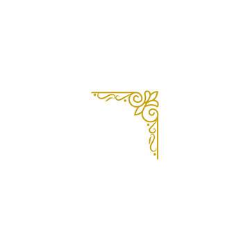 A goldcolored corner ornament featuring intricate floral and scroll designs, isolated on transparent background