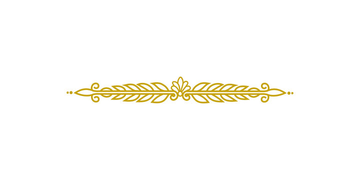Elegant golden vintage floral border divider isolated on transparent background