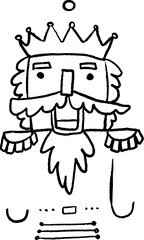 Obraz premium Whimsical hand drawn nutcracker Christmas cartoon character. Cute retro doodle vector illustration and graphic element.