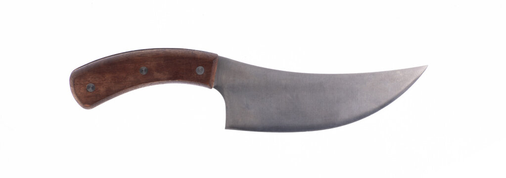 Curved kitchen knife isolated on a white background.