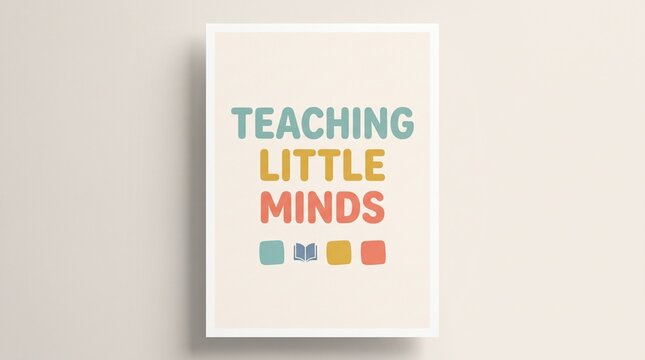 Inspirational classroom poster with the phrase teaching little minds in colorful typography