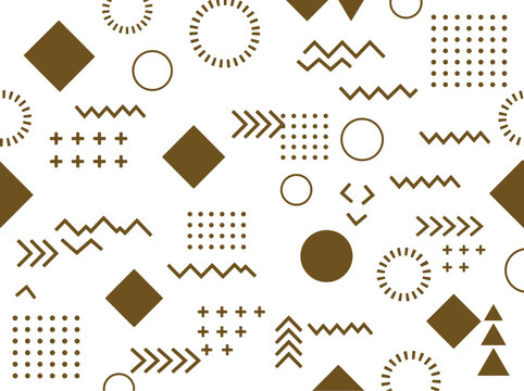 Abstract memphis style seamless pattern with geometric shapes, dots, lines, triangles, squares, circles modern vector illustration