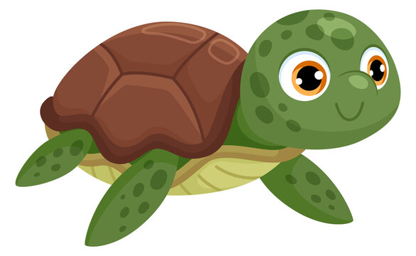 Baby turtle cartoon icon. Green sea animal