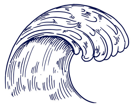 Blue water wave hand drawn ocean icon
