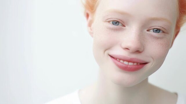 Portrait of a Smiling Girl with Red Hair and Freckles
