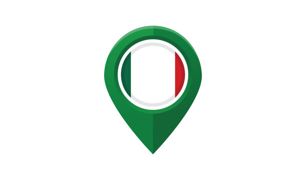 Map pointer icon with the flag of italy inside, vector