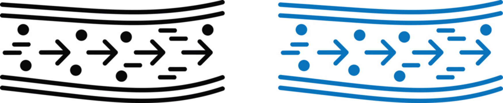Blood flow icon set showing circulation through a vessel with copy
