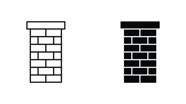 Brick chimney icons in outline and solid vector styles for architectural