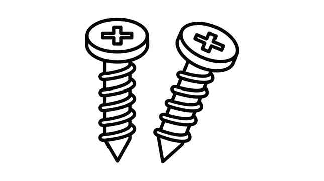 Two phillips head screws illustrated in black outline style on white