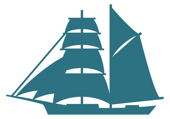 Sail ship blue silhouette. Yacht silhouette logo © LadadikArt