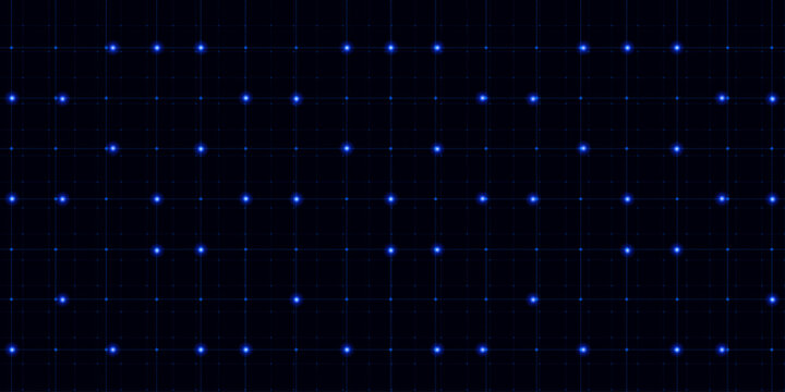Tech blue grid background with neon lines and geometric square pattern. Futuristic interface mesh for digital projects and abstract technology illustrations. Holographic blueprint matrix