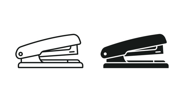 Stapler icon set featuring outline and solid black vector styles