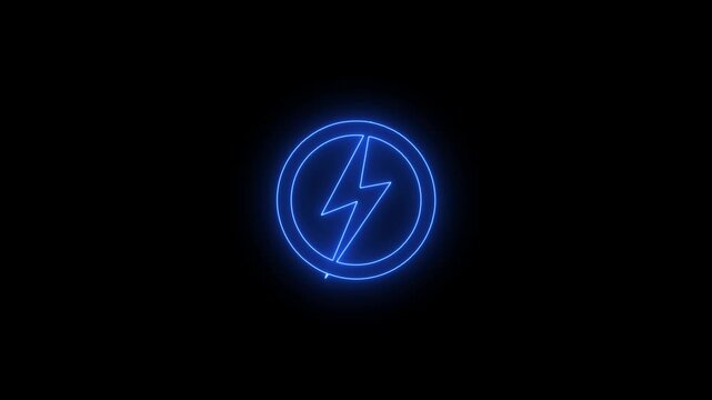 Glowing blue neon lightning bolt icon inside a circular frame on a dark background.