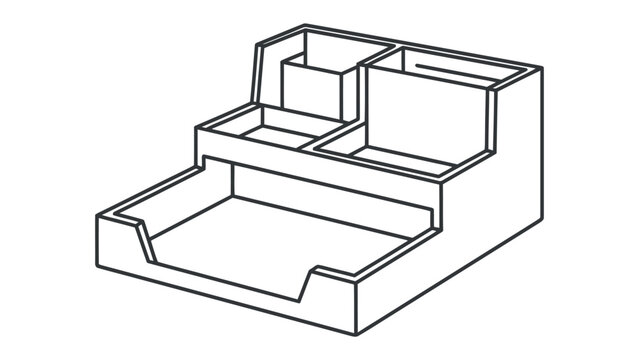 Desk Organizer: A clean line art illustration of a multi-compartment desk organizer, designed to keep office supplies tidy and accessible.