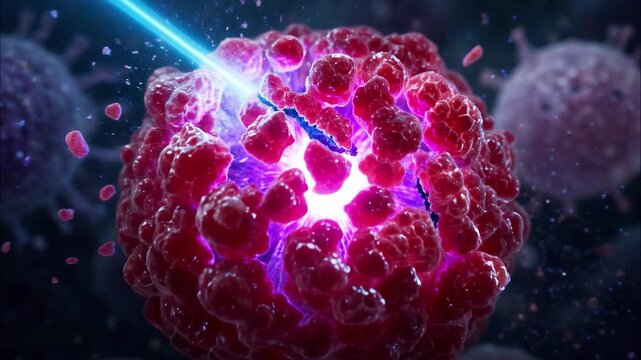 Laser therapy destroying cancer cells in medical oncology treatment for malignant tumor and metastasis