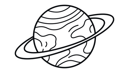 Saturn in Simple Style: A minimalist line drawing of the planet Saturn with its iconic rings, presented in a clean, graphic style. © Humayra