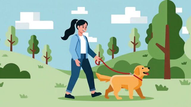 A person walking together with a dog in a pleasant outdoor environment