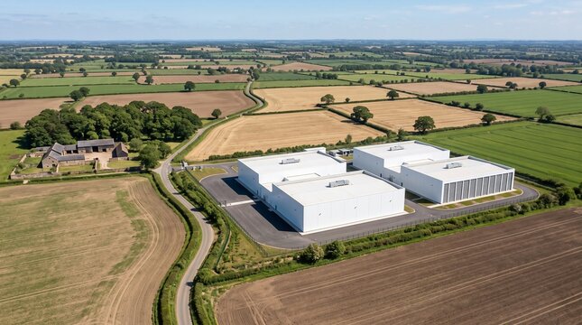 Data Center Campus Rural Landscape With Stone Farmstead And Lane
