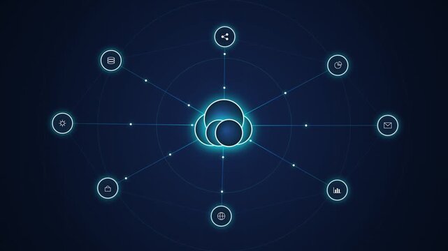 Cloud computing network diagram with glowing connected icons network connection tech background data storage cloud technology internet connectivity