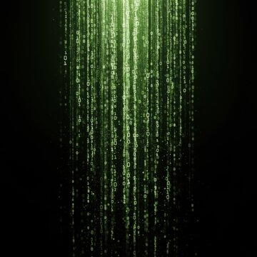Digital code and binary data stream on dark background