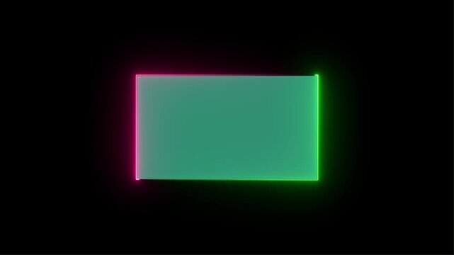 Glowing Neon red and green colars rectangle Frame with Green Screen  animation, Futuristic light effect isolated on black Background, 4k quality neon line animation video.