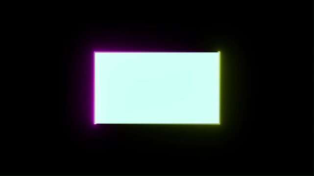 Glowing Neon  gold and magenta colars rectangle Frame with white Screen  animation, Futuristic light effect isolated on black Background, 4k quality neon line animation video.