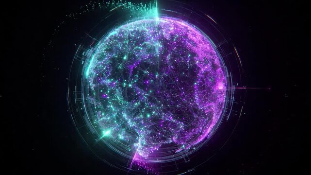 Digital earth rotating with glowing particles showing a global network connection concept for future communication technology