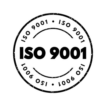 ISO 9001 text stamp representing quality management seal, standard certification badge, corporate compliance mark, business process tag, and industrial assurance notice.