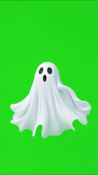 Cute cartoon ghost floating and disappearing on a green screen background for halloween animation