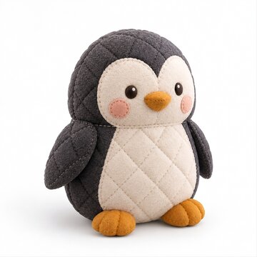 cute pinguin Made of quilted felt on white background 