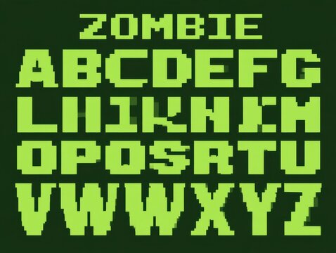 Green 8-bit pixel font uppercase letters and word zombie