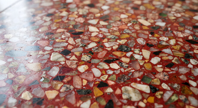 Macro shot of red terrazzo stone surface