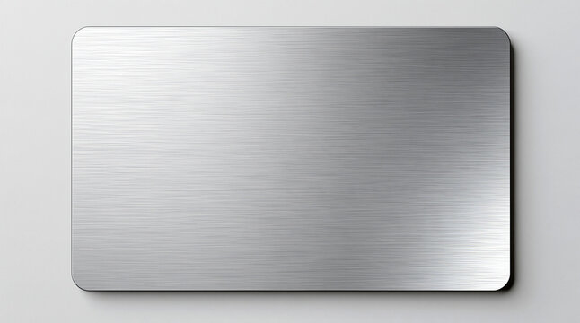 Brushed metal plate with rounded corners isolated on white background. Perfect for industrial product mockups and design templates.