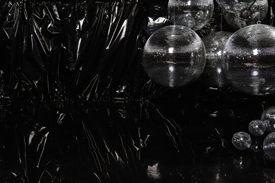 Disco mirrorball installation background creating party atmosphere