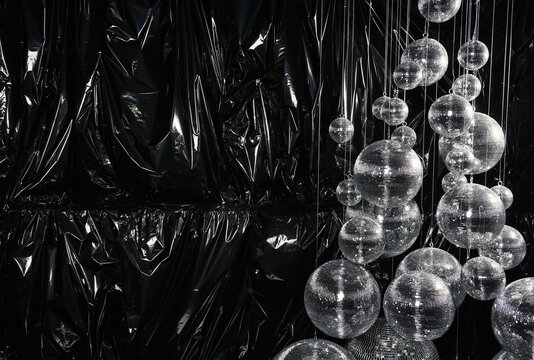 Disco mirrorball installation background creating party atmosphere