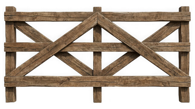 Sturdy wooden ranch gate section with cross bracing detail as PNG cutout