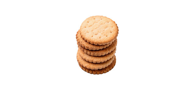 Stack of round golden brown crispy cookies biscuits isolated on transparent background