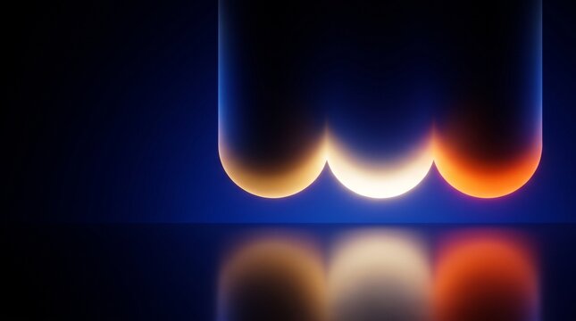 Abstract glowing rounded shapes with warm gradient light against a dark blue background