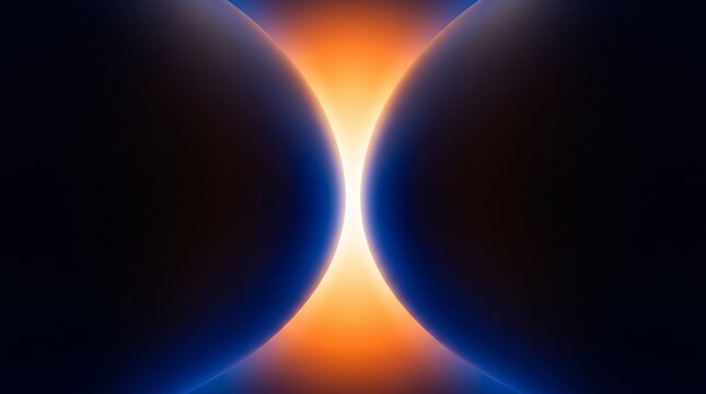 Abstract glowing light curves forming a central bright vertical beam with dark blue shadows