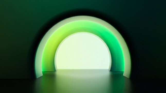 Abstract green glowing archway tunnel with copy space for modern technology product presentation