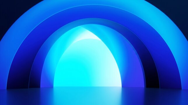 Abstract blue arch tunnel background with glowing light and copy space for commercial presentation