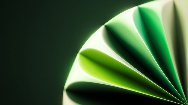 Abstract green paper fan folded structure with soft light and deep shadows for background design
