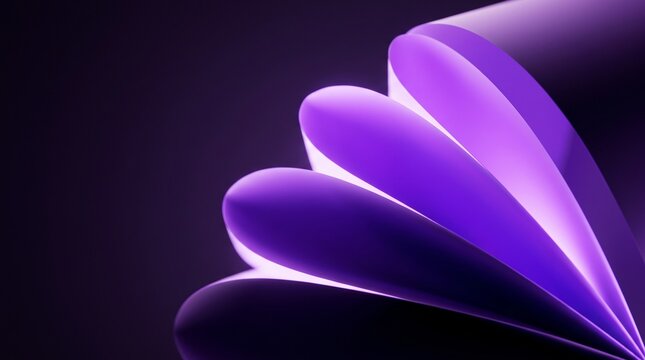 Abstract purple paper curves forming a fan shape with soft lighting and dark background