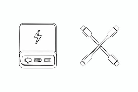Portable charger with USB cables isolated on transparent background