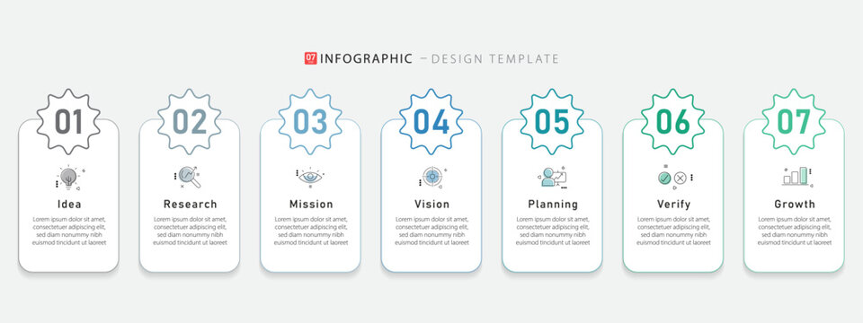 Infographic template. 7 Step timeline journey, Flat simple infographics design template. presentation graph. Business concept with numbers 7 options or steps vector illustration.
