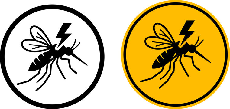 Mosquito bug zapper icon with high voltage lightning warning symbol mosquito electric